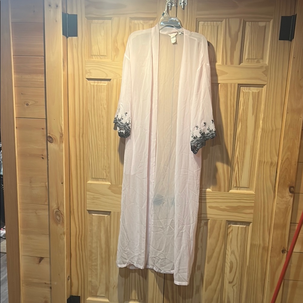 Elegant 3 Piece Set: Sheer Robe Chemise with Lace Trim, and Pants